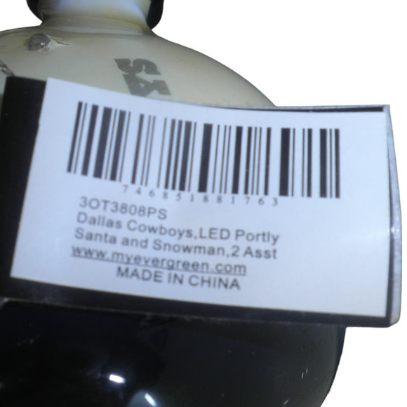 Dallas Cowboys Snowman Ornament 4.5" x 3.5" x 3.5", Flashing LED Lights - Picture 6 of 7